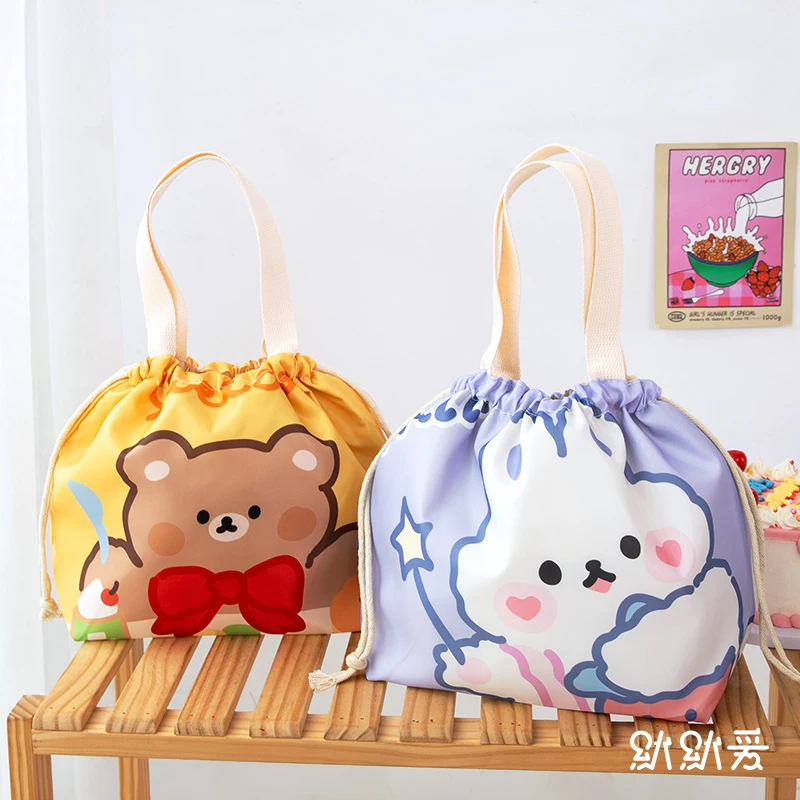 Cute Lunch Bag Women Kawaii Portable Insulated Cooler Bags Thermal Drawstring Lunch Box Tote Food Bags For Women Kids WY117