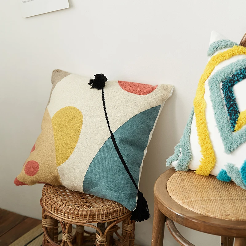 Capa de Almofada Tufted para Decoração Home, Pillow Cover, Color Block, Sofá, Cama, Cadeira, Sala de estar, Cama, Decoração Home, 45x45cm, 30x50cm