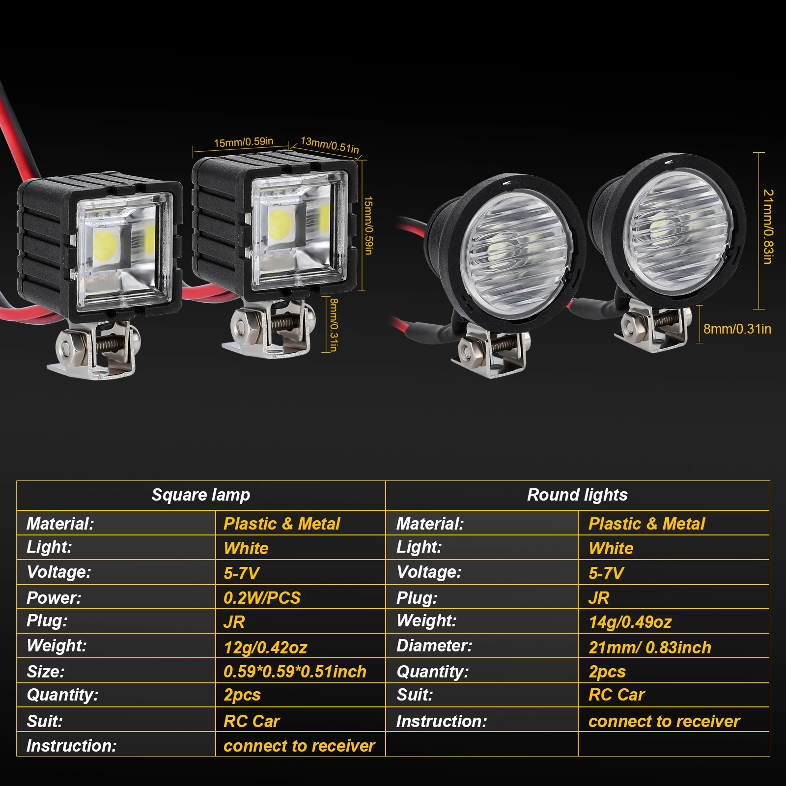 INJORA LED ışıkları parlak farlar spot için 1/10 RC paletli araba TRX4 TRX6 eksenel SCX10 90046 wraithler RR10 VS4-10 Redcat Gen8