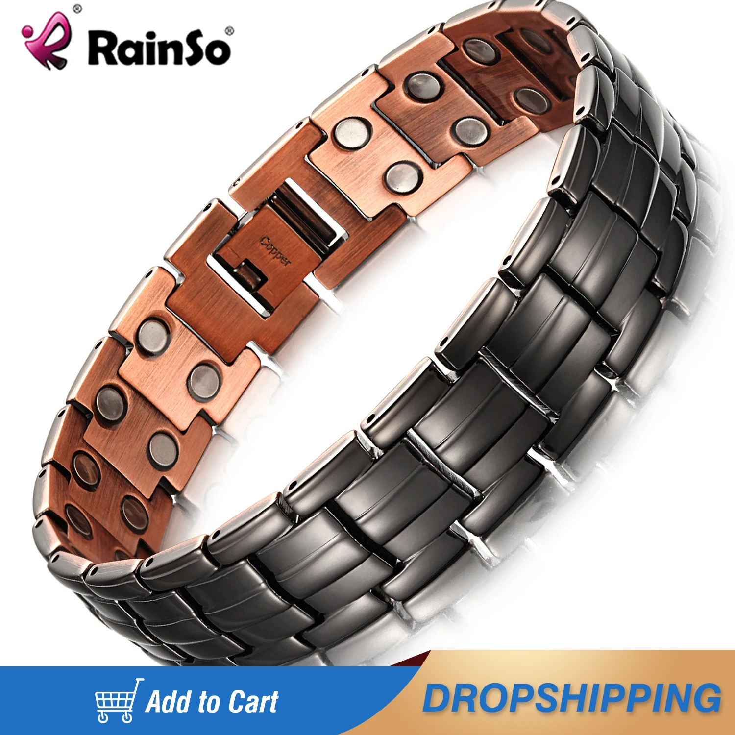 

Rainso Fashion Copper Bracelet For Man Luxury Bio Energy Magnetic Bangles Hologram Length 21.0CM Girls Jewerly Hand Chain