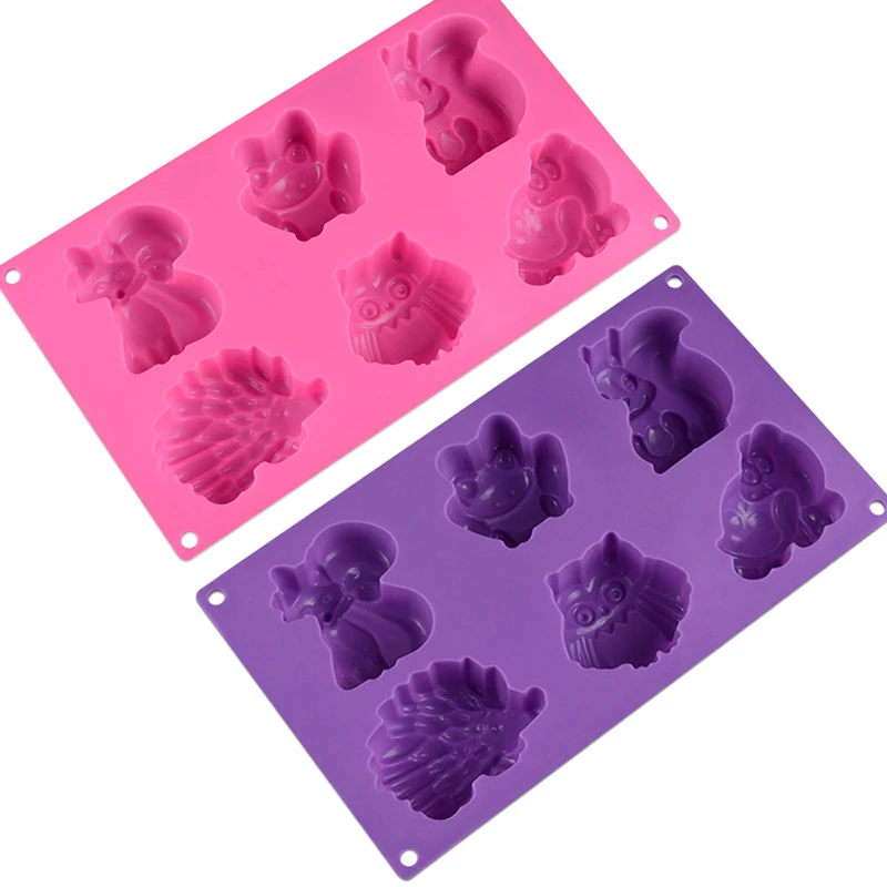 1Pcs Forest Animals Silicone SoapMold  Squirrel Frog Fox Turtle Owl Hedgehog Tray for Ice Cube, Jello, Cake Soap Making