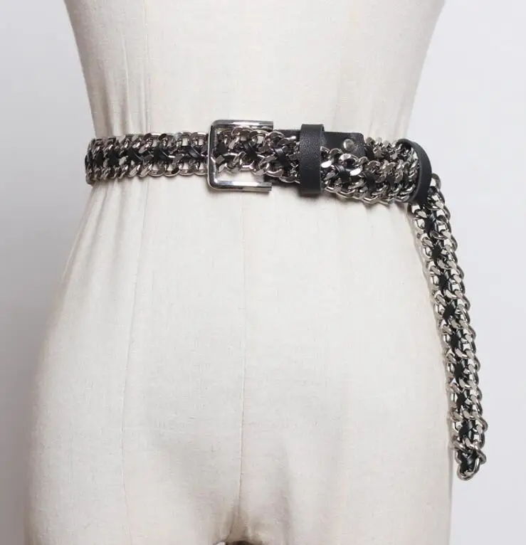 Women's runway fashion metal knitted pu leather Cummerbunds female Dress Corsets Waistband Belts decoration wide belt R2402