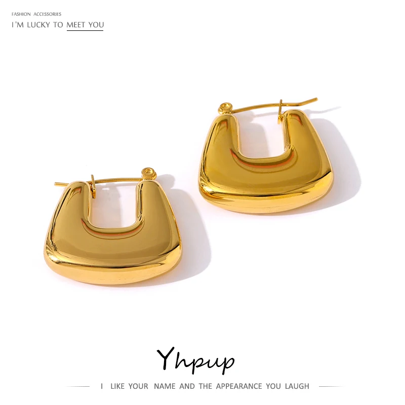 Yhpup Women Stainless Steel Metal Earrings Statement Gold Color Texture Geometric Chunky Unusual Earrings Party Gift Accessories