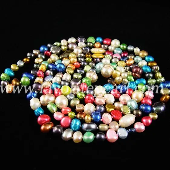 New Perfect Favorite Pearl Necklace 48 inches 4-9mm Rainbow Color Natural Baroque Freshwater Pearl Handmade Long Necklace