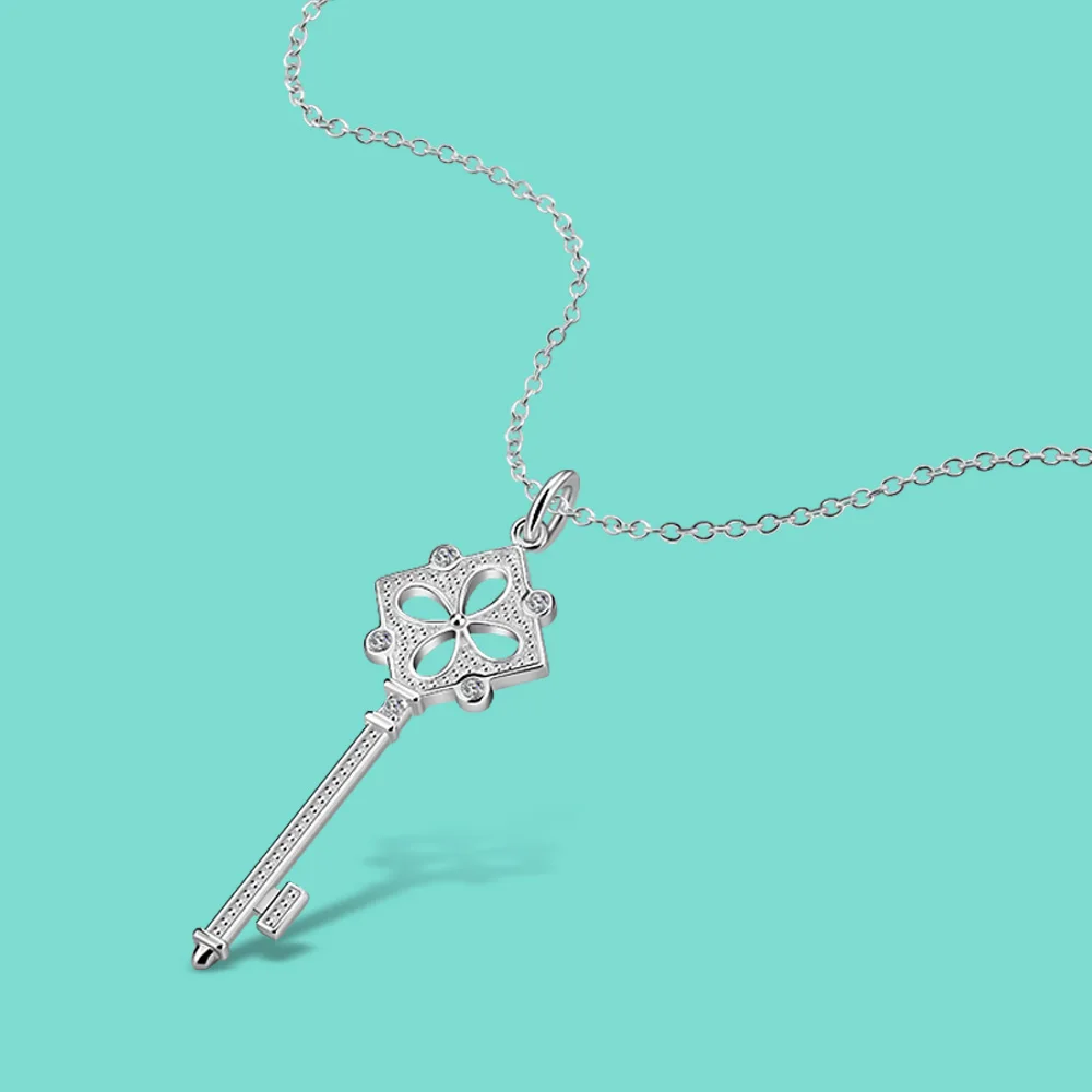 

Minimalist Women's Original 925 Sterling Silver Necklace Classic Pattern Hollow Out Charm Retro Jewelry Rose Gold Chain Party