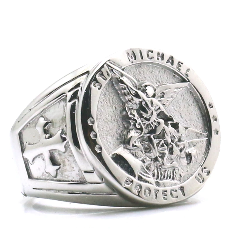 Unisex Cross Saint Michael Protect US 316L Stainless Steel Newest Ring