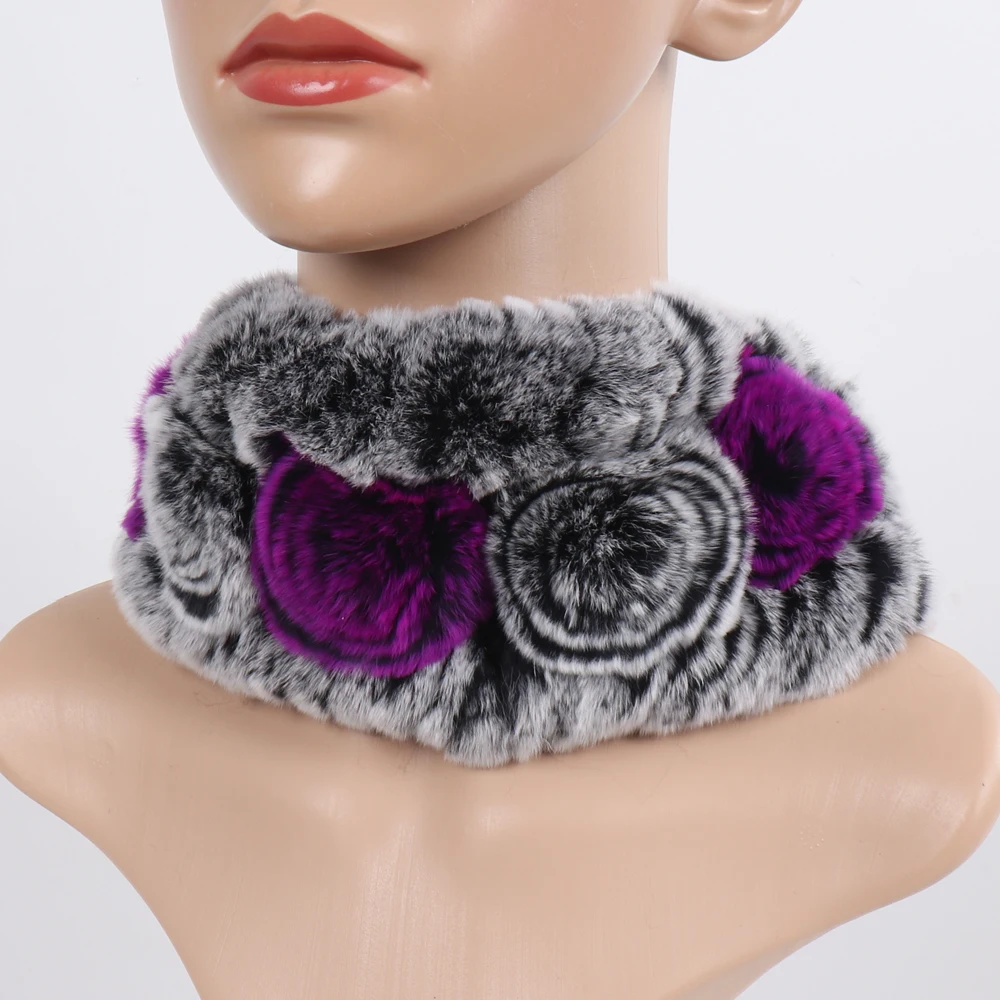 Damen Elastischer Blumen-Schal aus echtem Rex-Kaninchenfell, Natürlich Warmer Rex-Kaninchenfell-Stirnband, Damen Winter Echt-Rex-Kaninchenfell-Schals – Detail 11