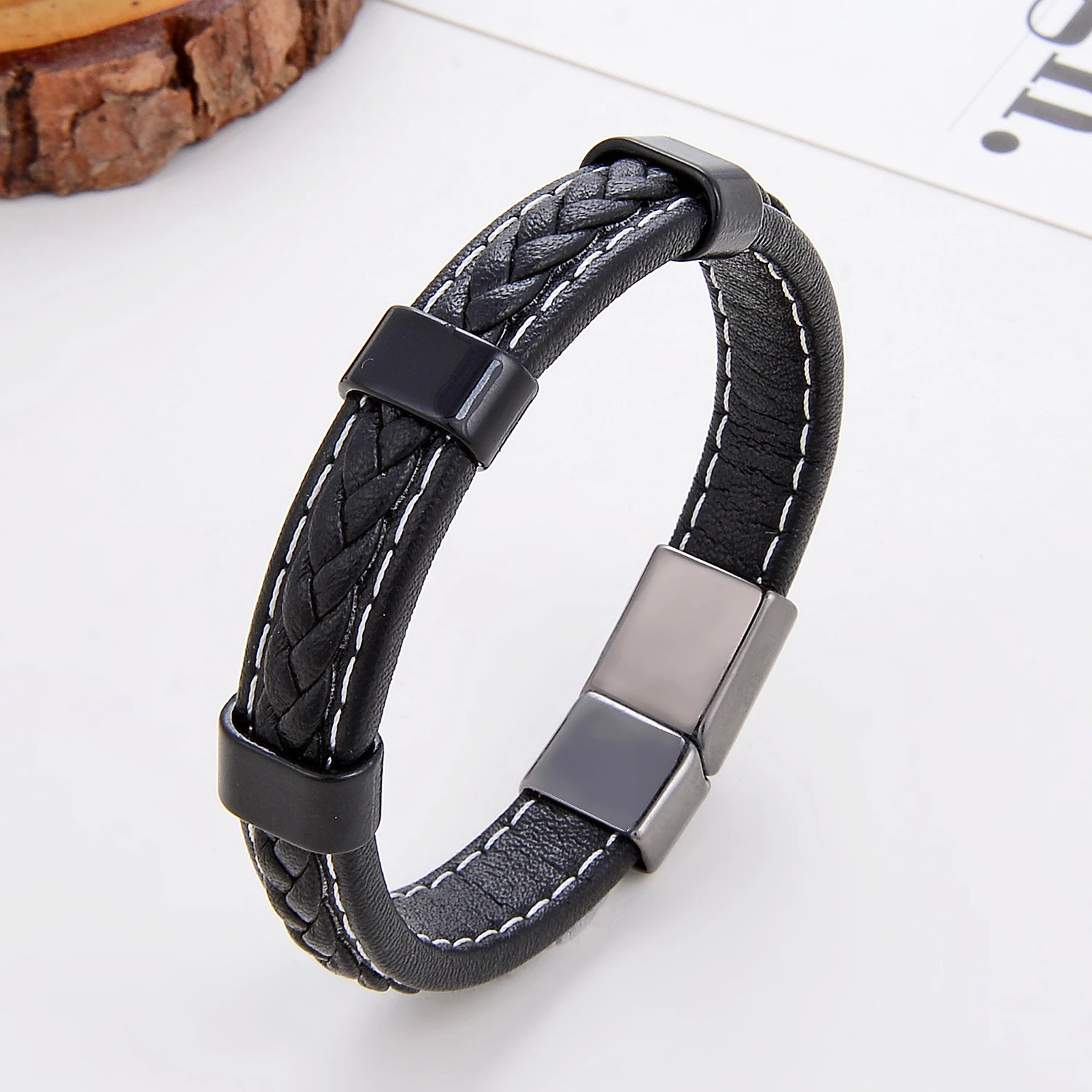Klassisches geflochtenes Lederarmband für Damen, Zinklegierung, Metall, Herrenschmuck, Armbänder, Damen-Accessoires, 2021, Phevт Alem – Detail 15