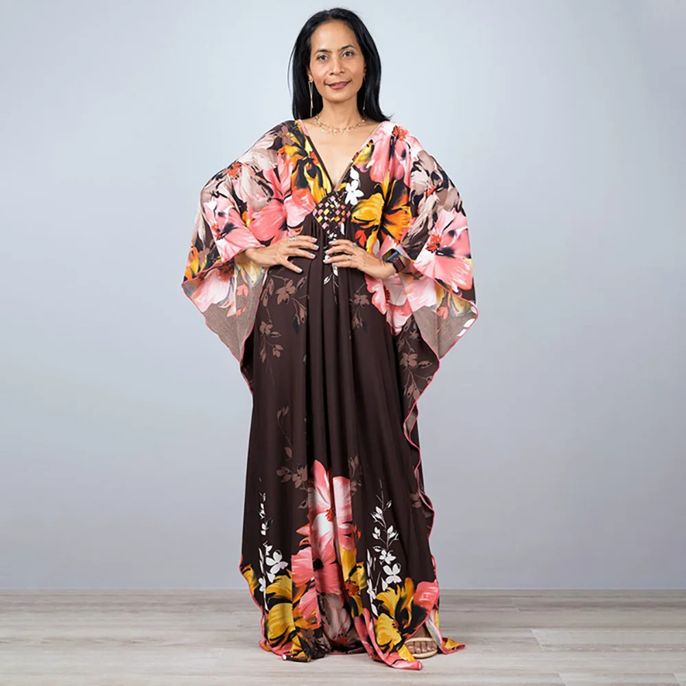 

Leaves Print Bikini Cover-ups Kimono Dress Beach Cover Up Tunics Robe De Plage Sarong 2023 Beach Swimsuit Long Kaftan Beachwear