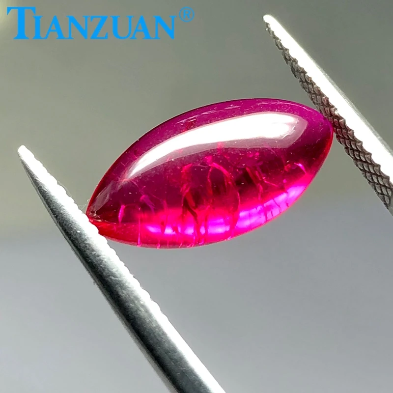 Marquise Shape Cabochon Cut  Artificial Ruby Corundum Red Stone with Inculsions vs si Clarity Loose Stone