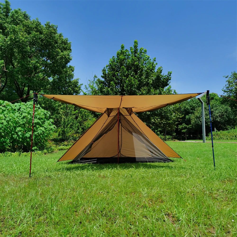 Imagem -05 - Ultraleve Acampamento Pirâmide Tenda Temporada Bushcraft Mochila Tenda 210t Xadrez Inverno Tenda com Pólo & Buraco Chinmey 270x270x160cm