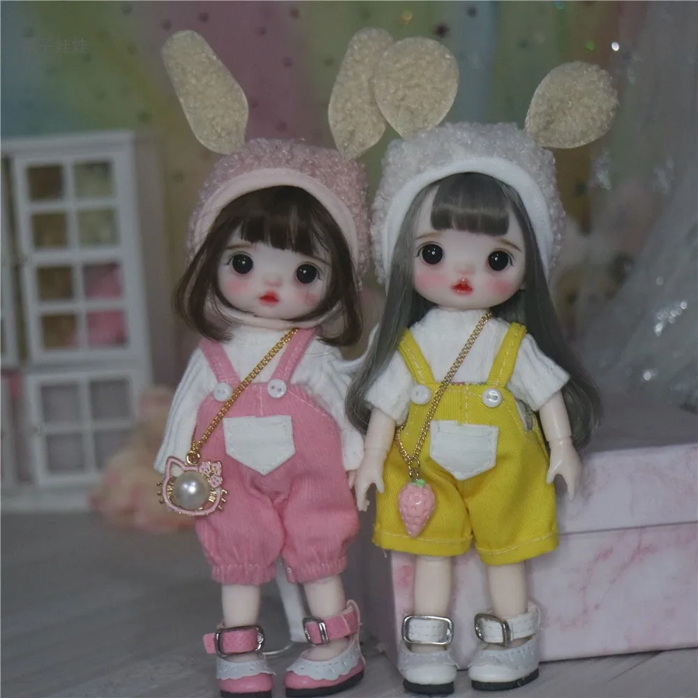 1/8 Scale 16cm Mini Cute Smiling Angel Hand Makeup Doll Fashion Princess Dolls OB11 Joints Figures Model Kids Toys Girl Gift