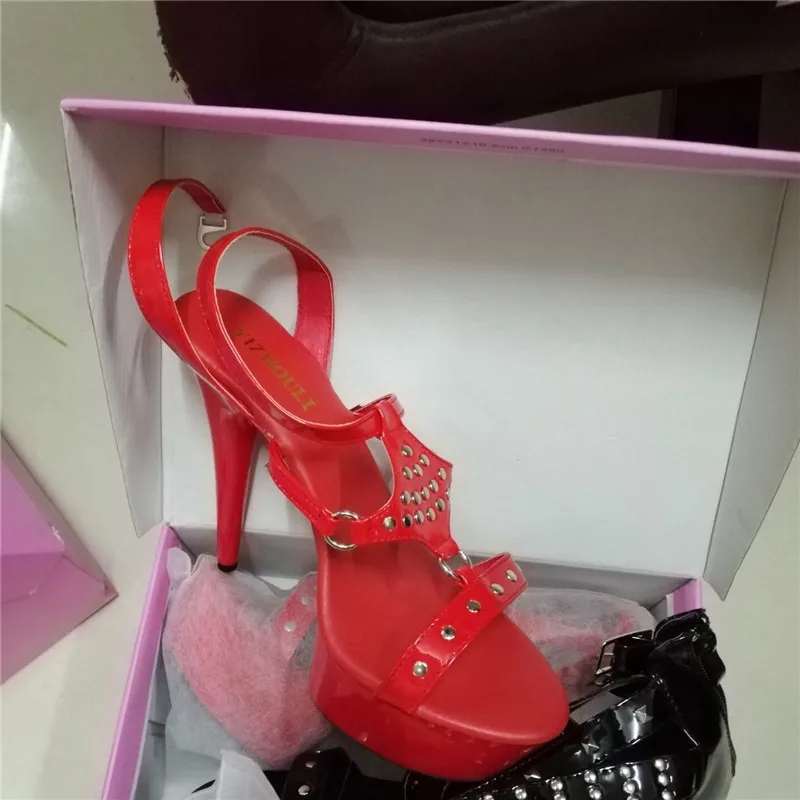 Elegant 15cm Peep-toe Heels, Rivet Decoration, Party Stage Show, Pole Dancing Performance, Sandals