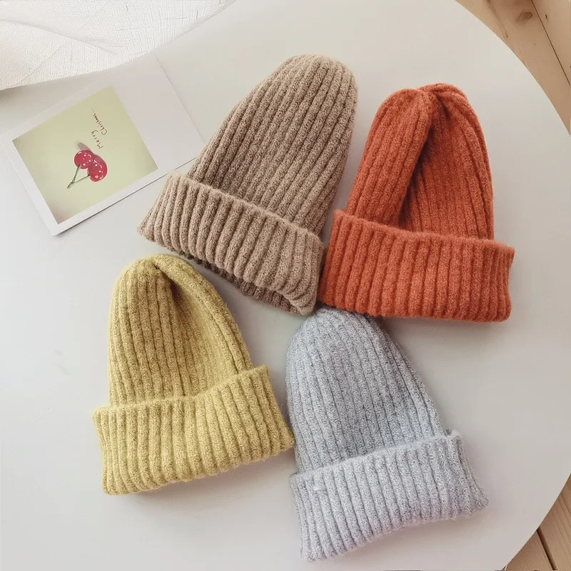 Winter Solid Color Knitted Mother Kids Baby Hat Wool Kids Caps For Girls Children Accessories