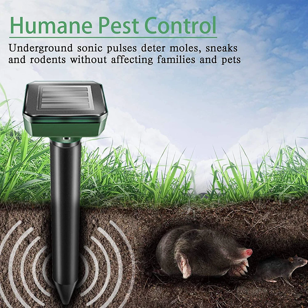 Solar Ultrasonic Mole Snake Mouse Repeller Outdoor Garden Rat Rodent Pest Rodent Repeller Reject Yard