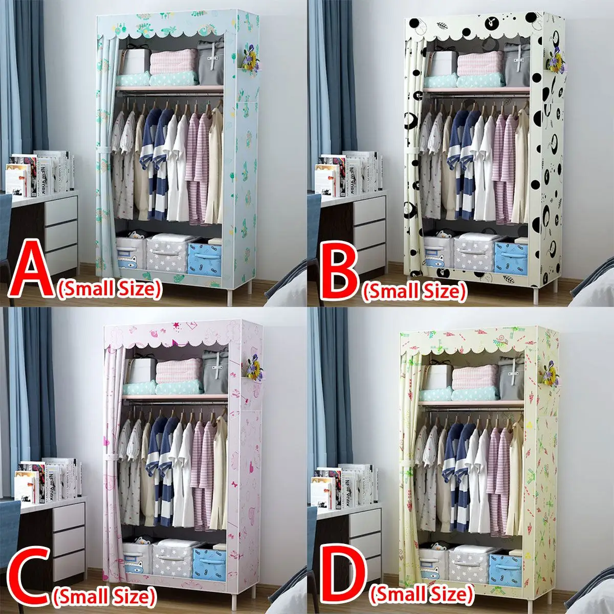 Modern Portable Closet Wardrobe Minimalist Style Clothes Rack Dustproof Cover Bedroom Storage Organizer Holder Closet Furniture