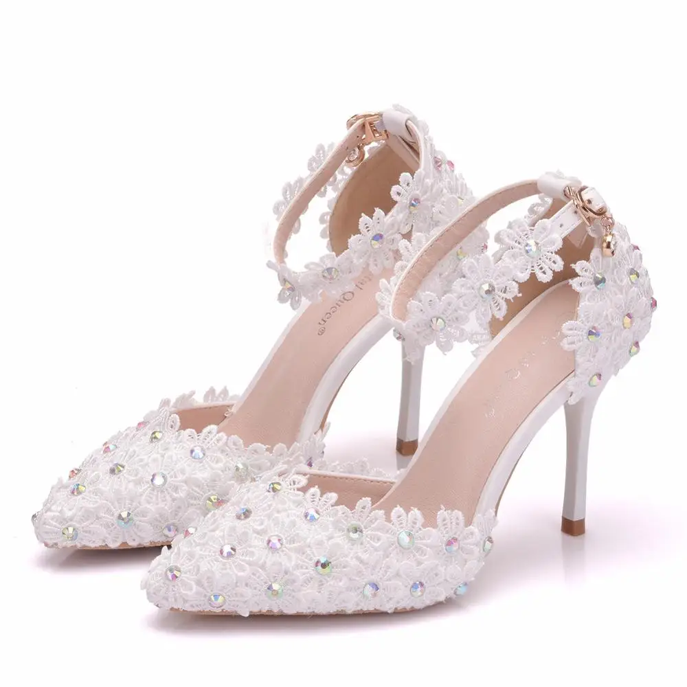 

Sandals Woman Lace Wedding Shoes Bride High Heels Party Ladies Shoes Women Rhinestone Pointed Toe Pumps SIZE 42