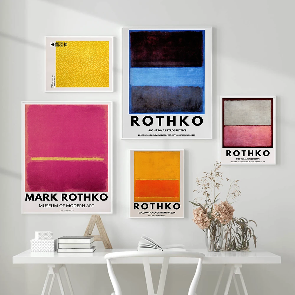 Mark Rothko Exhibition Poster Blue Pink Yellow Art Print Yayoi Kusama Vintage Museum Wall Picture Abstract Painting Home Decor