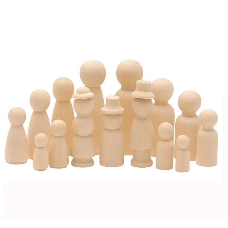 10 PCS Wooden Peg Dolls Unfinished People Wood Shapes Figures Decorative Doll Bodies for DIY Arts Crafts Wooden Decoration