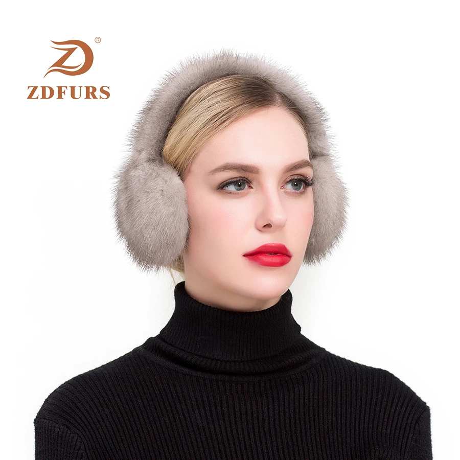 ZDFURS * moda vera pelliccia di visone paraorecchie donna confortevole caldo paraorecchie scaldamuscoli per ragazze visone invernale protezione dell'orecchio