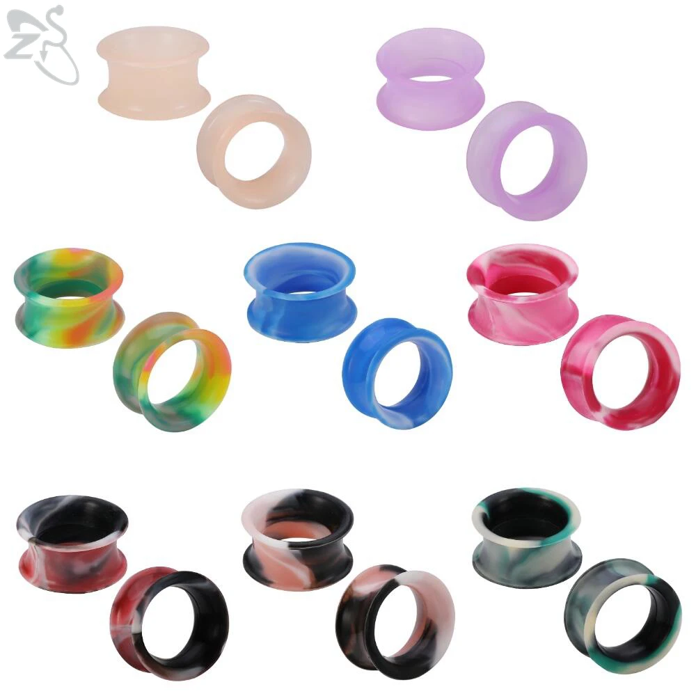 ZS 8 pairs/lot 5-22mm Colorful Ear Plug And Tunnel Sets Silicone Flesh Tunnel Round Ear Gauges Expander Body Piercing Jewelry