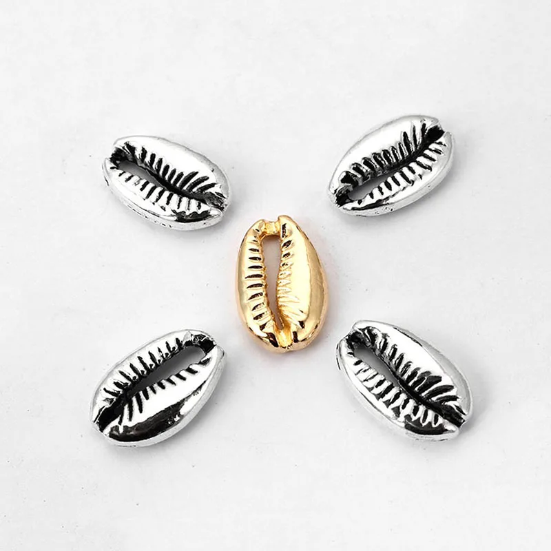 10 pçs concha do mar concha encantos cowrie contas para mulheres jóias fazendo acessórios prata/ouro cor grânulo pulseira brincos material