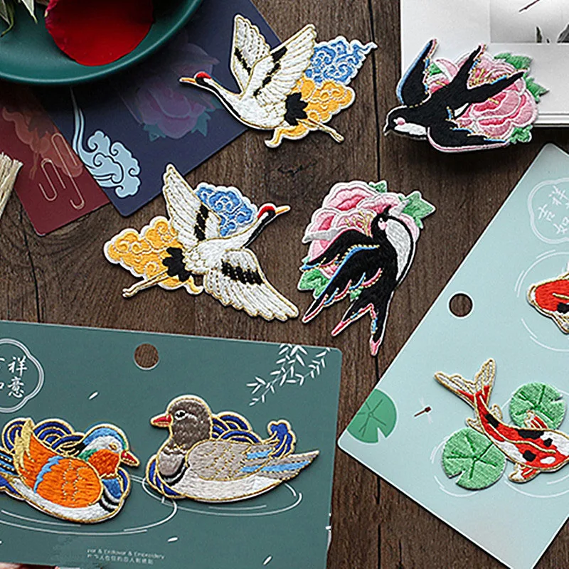 2pcs In One Set Fish Swallow Crane Patches for Clothing,Stickers On Clothes,Bird Patches On Clothes