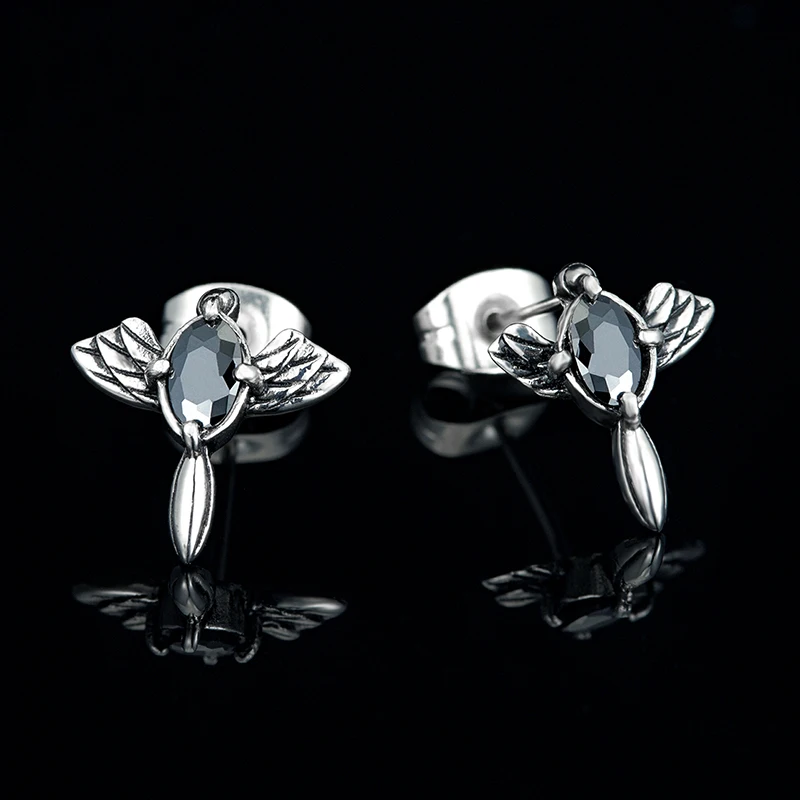 Trend Angel Wings Ear studs Male Fashion Ear Jewelry For Women Men Stainless steel Punk Hip hop rock Earrings For Teens Gift New