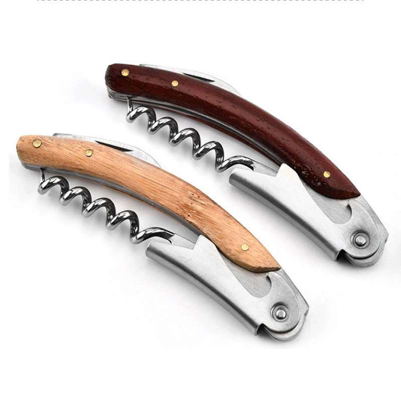 Quail 1Pcs Wooden Handle Multifunctional Wine Corkscrew Shrimp Head Knife Corkscrew Screw Wine Corkscrew Wine Supplies