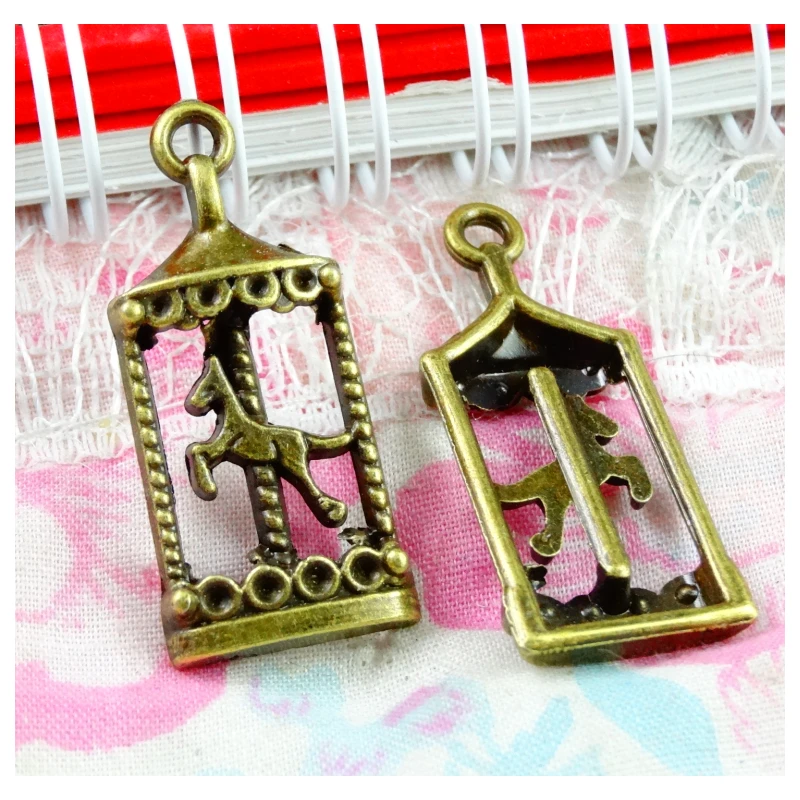 40Pcs Vintage Antique Bronze Plated Alloy Carousels Charms Necklace Horse Pendant  Jewelry Making 32*14MM Handmade Craft