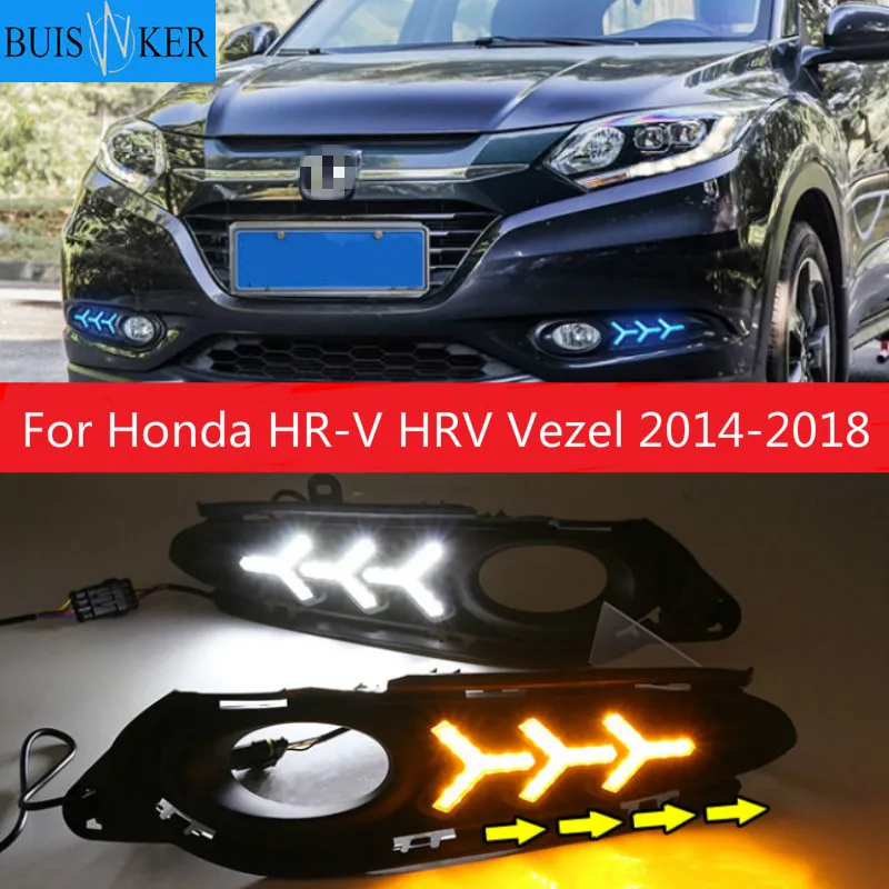 

2Pcs DRL fog lamp Daytime Running Lights with yellow turn signal For Honda HR-V HRV Vezel 2014 2015 2016 2017 2018