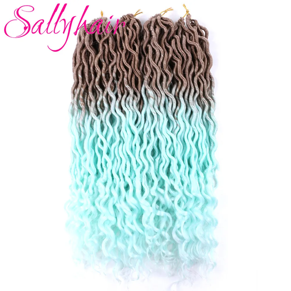 Sallyhair 24 Strands/Pack Faux Locs 컬리 크로 셰 뜨개질 브레이드 헤어 익스텐션 20inch Synthetic Ombre Braiding Hair 퍼플 루스 엔드