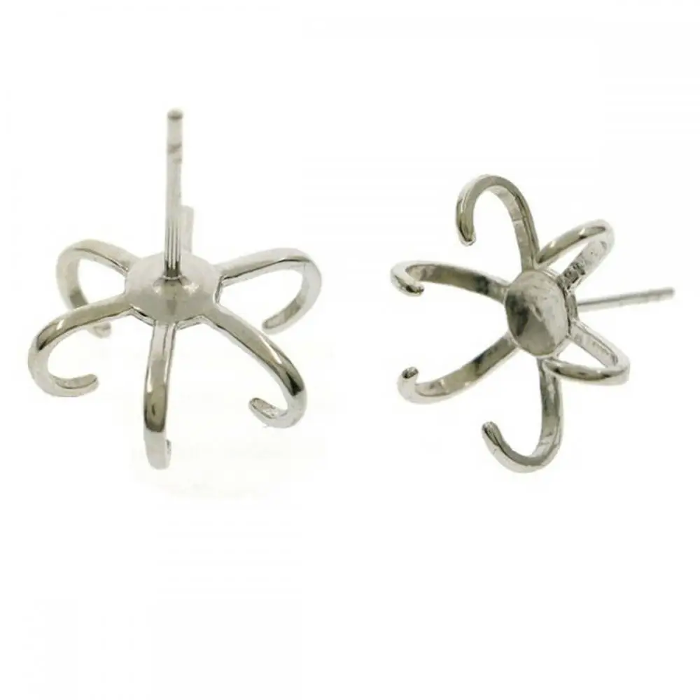 2 Pairs 925 Sterling Silver 6 Claws Earring Blank Stud Post Earring Mounting fit 10-14/12-16mm Stone for DIY Jewelry Making