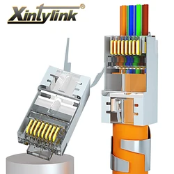 xintylink CAT8 CAT7 CAT6A rj45 connector 50U RJ 45 ethernet cable plug network SFTP FTP shielded jack 1.5mm hole pass through