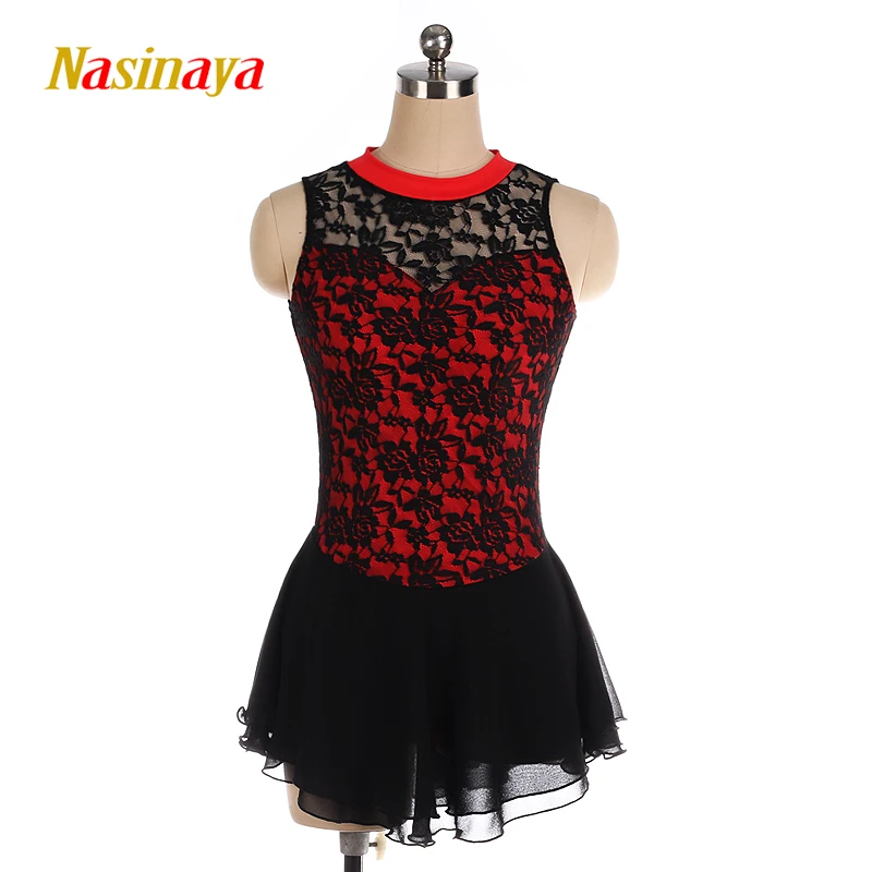 Black Skating Skirt Girl Custom Figure Skating Costume Sleeveless Round Neck Costume Stage Costume