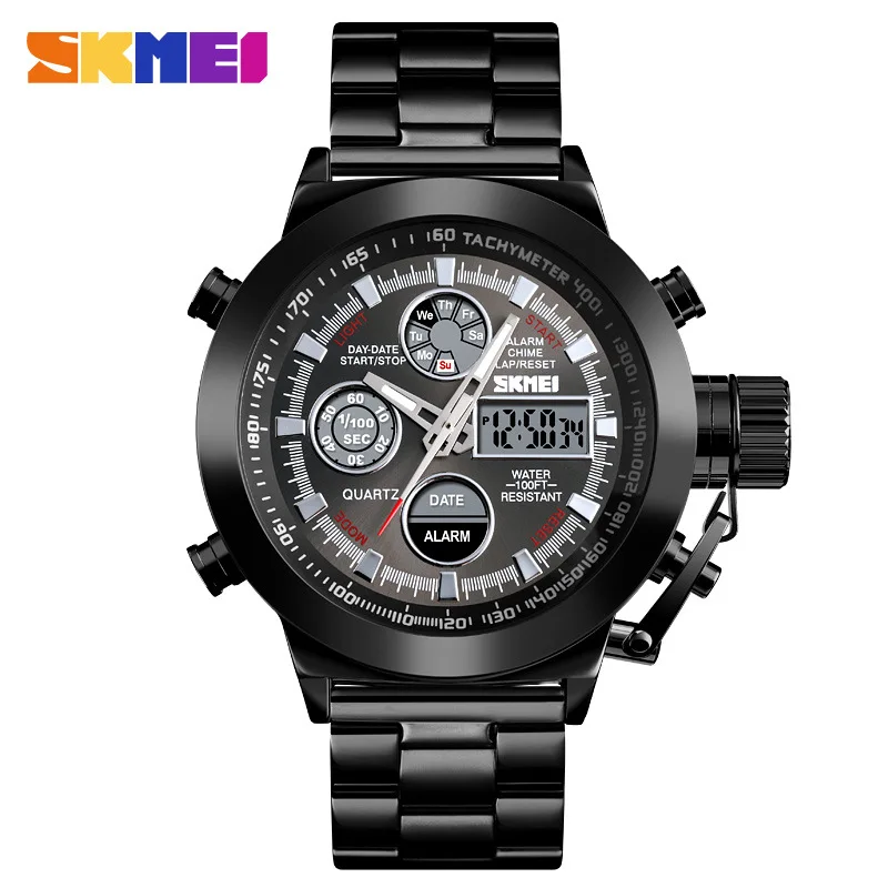 SKMEI Mens Sport Watches Luminous Waterproof Digital Quartz Watch Men Fashion Stainless Steel Military LED Wristwatch Male Clock