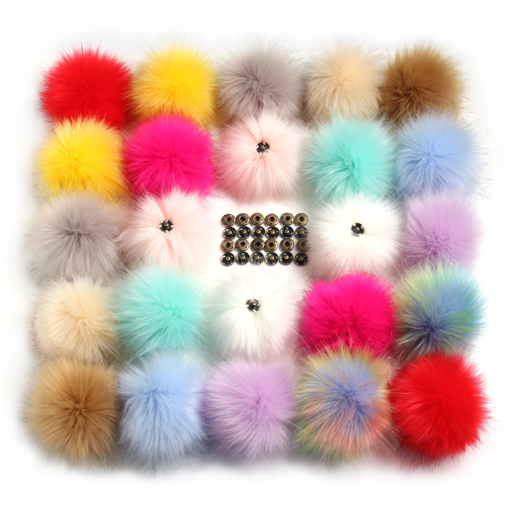 Furling 1PC Fluffy Faux Fur 11cm Pom Pom Ball with Press Button for Baby Girl Pompoms Beanie Hat Accessories Press Stud Ball