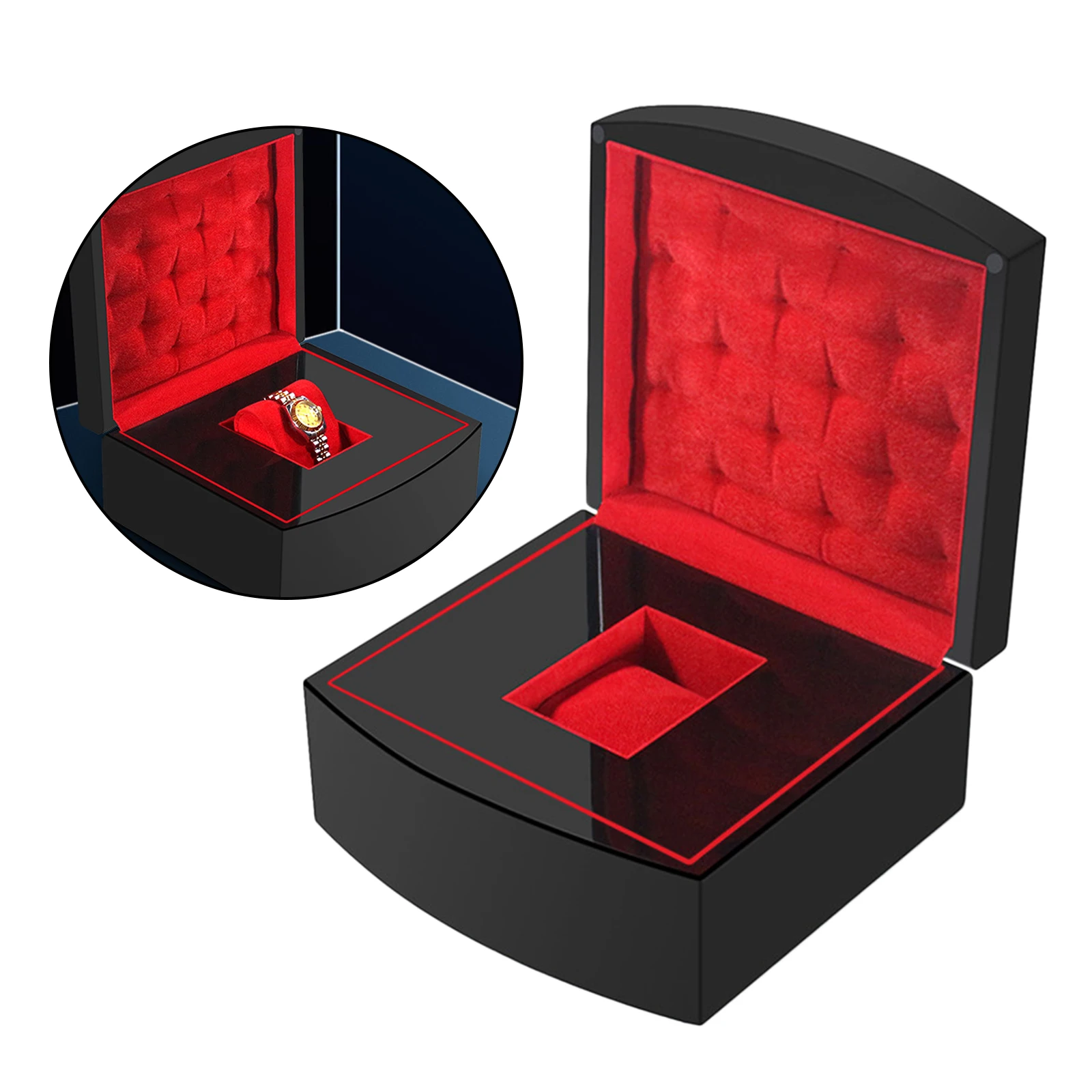 Black Piano Wood Storage Box Watch Jewelry Box with Watch Pillow for Engagement, Proposal, Wedding Gift or Special Occasions