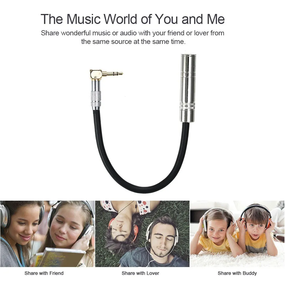 Portable 90 Degree 3.5MM Male to 6.5 6.35 Female Audio Plug Cable Line Connect Microphone Headset Earphone Headphone Laptop Comp