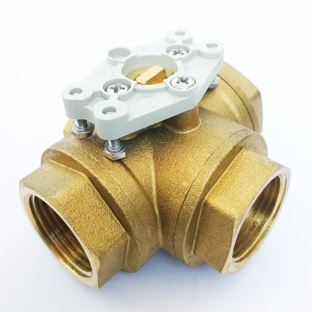 DN25 3 Way Brass valve T type bore with BSP thread or NPT thread used for motorized actuator