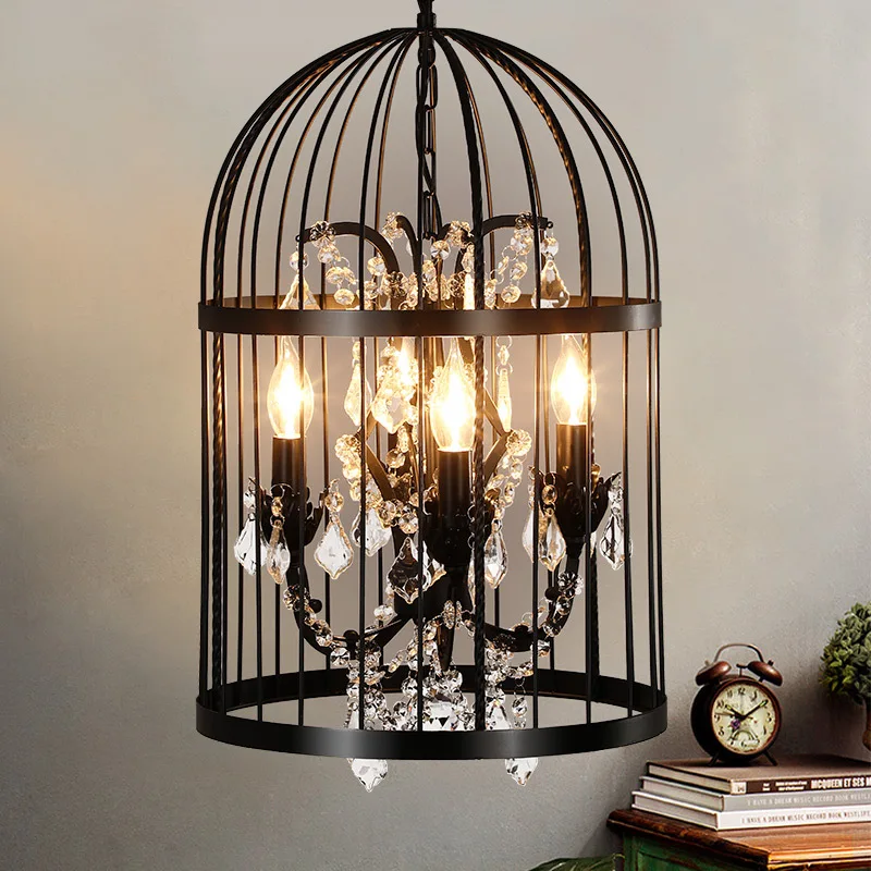 Vintage Crystal Bird Cage Ceiling Chandelier Restaurant Bar Bra Bedroom Dining Room Ceiling Light Fixtures Hanging Pendant Lamps