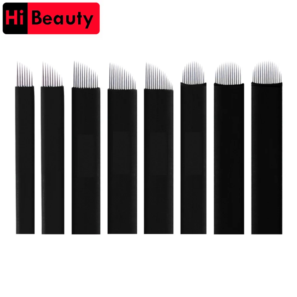 100PCS/lot 0.18mm Black Tatu Tattoo Microblading Microneedling Needles Blade Cartridge For Eyebrow Lips Permanent Makeup Needles