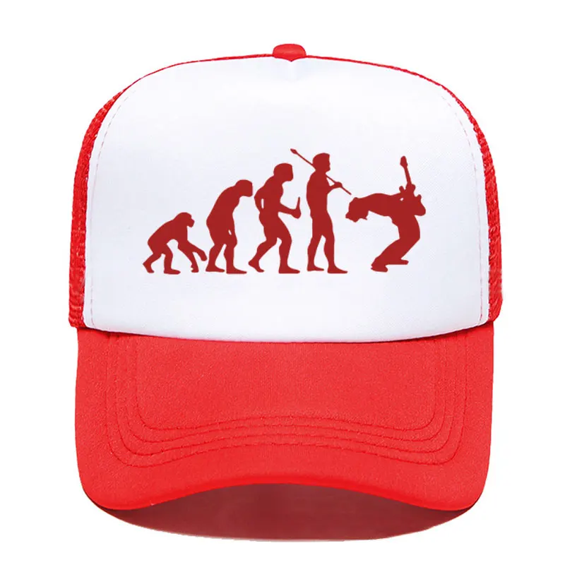 Funny Guitarist Baseball Cap Evolution Of a Music Rock Guitar Musician Band Metal Parent-child Hats Mesh Visor Outdoor Sun Hat