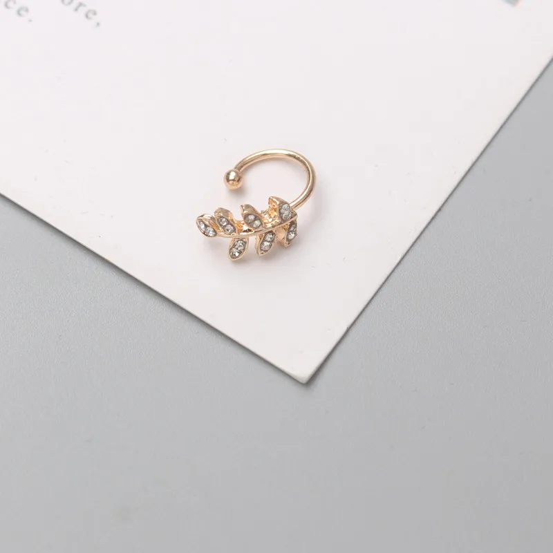 New Crystal Leaf Women's Ear Cuff without Piercing Gold Color Metal Small Earrings for Girls Boho Earrings boucle oreille femme - view 3