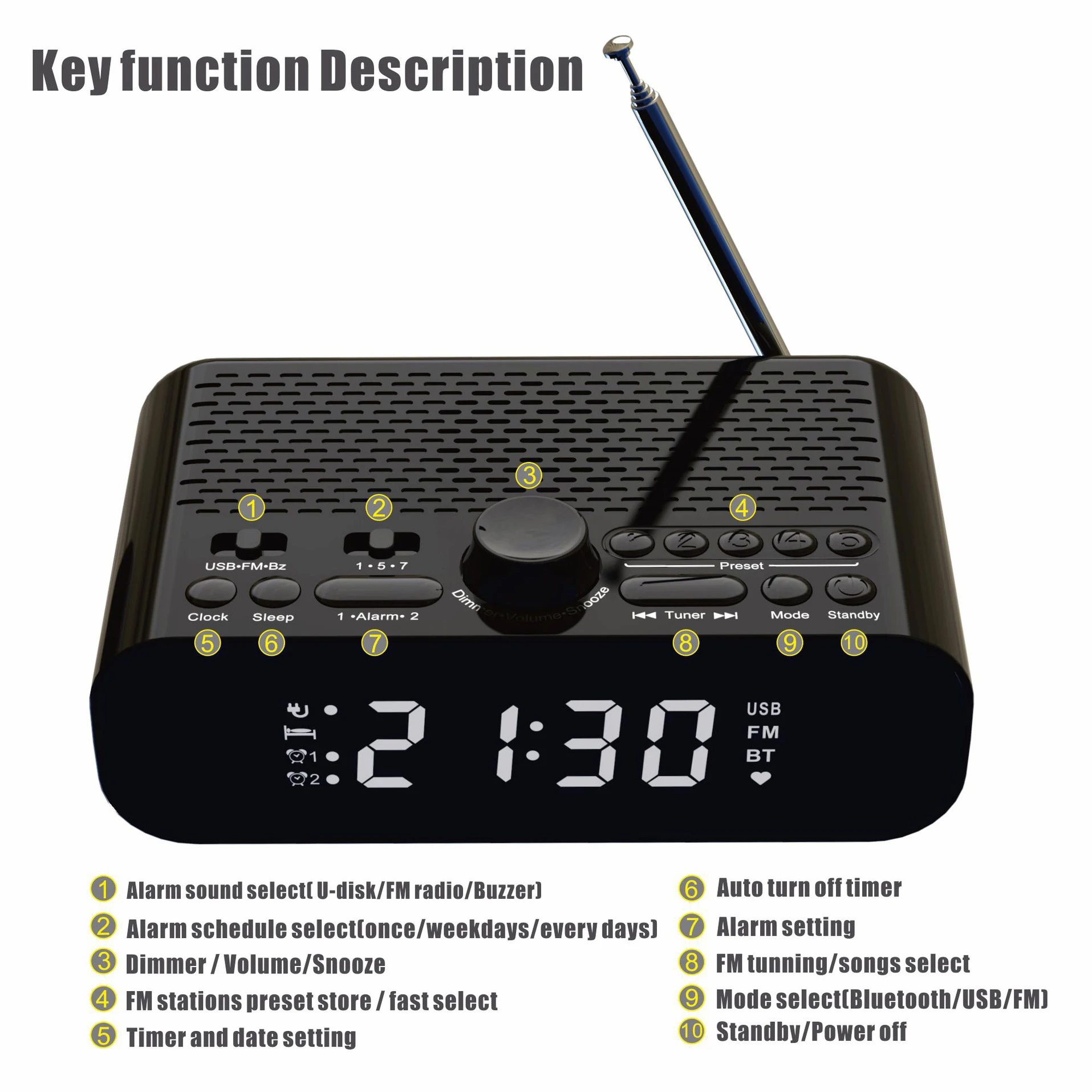 Mini rádio fm portátil despertador duplo receptor de rádios fm sem fio bluetooth alto-falante mp3 leitor música suporte u disco play