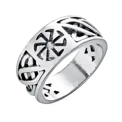 Nostalgia Slavic Kolovrat Symbol Women Finger Ring Bulgaria Bijoux Mens Rings Silver Color