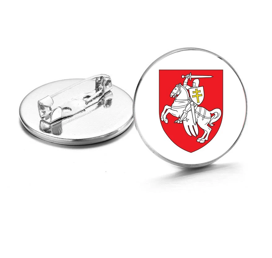 Crystal brooches badge national flag national emblem coat of arms of Belarus Lapel Pins White Knight Art Photo Glass Dome Pins