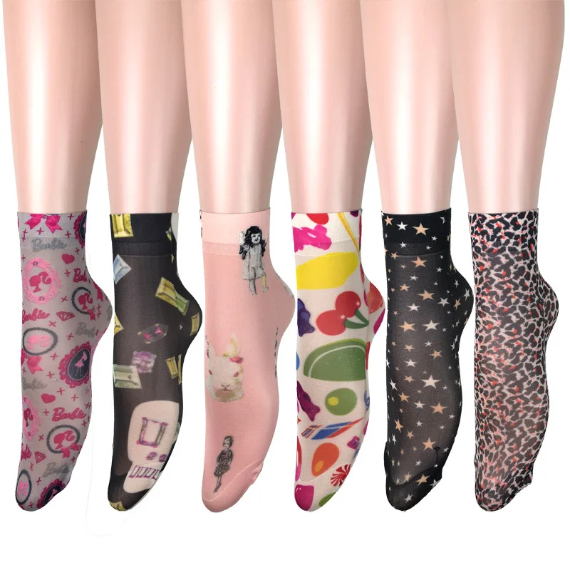 KASURE New Fashion Flower Butterfly Pattern Print Women Ankle Socks Elastic Spring Summer Soft Ladies Socks