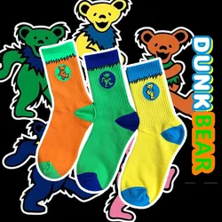 Vintages Style Crew Socks Grateful Bears Original Dunk Dancing Bear Sb Green Yellow Orange Blue Street Fashion SBs Deadhead GD