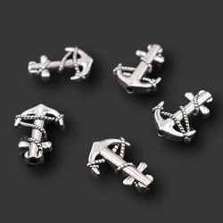 15pcs Silver Plated 3D Sailor Anchor Small Hole Bead Pendants Bracelet Necklace Accessories DIY Charms For Jewelry Crafts Making